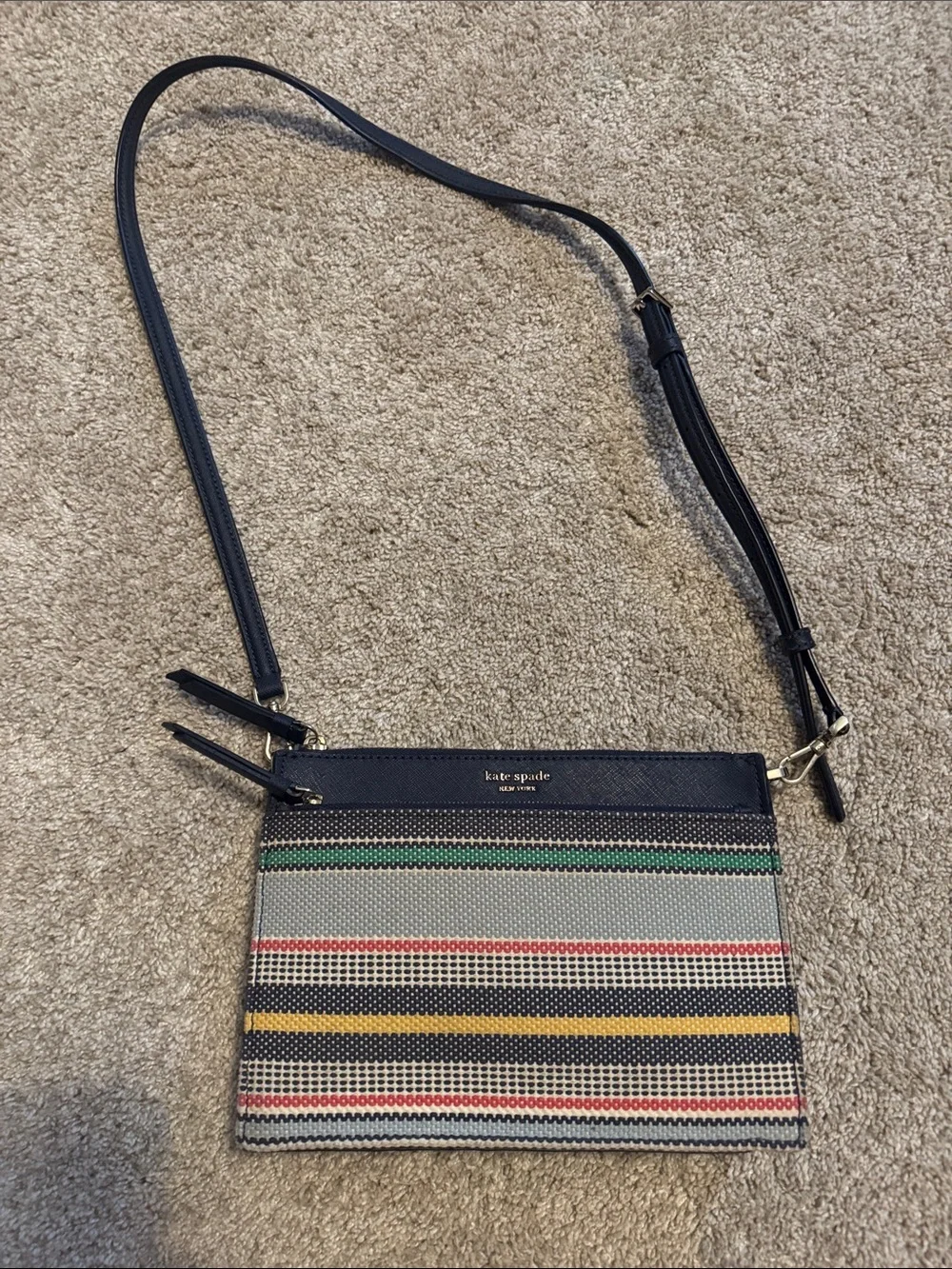 kate spade Navy Multi-Stripe Crossbody with Gold Hardware